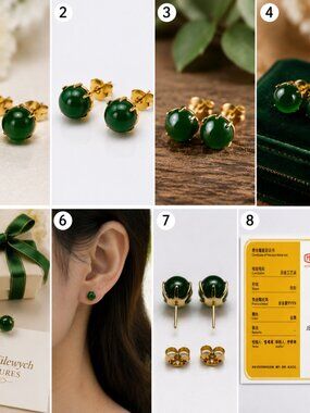 EA-07--Vintage 18K Gold Green Gemstone Stud Earrings | Certified Jewelry